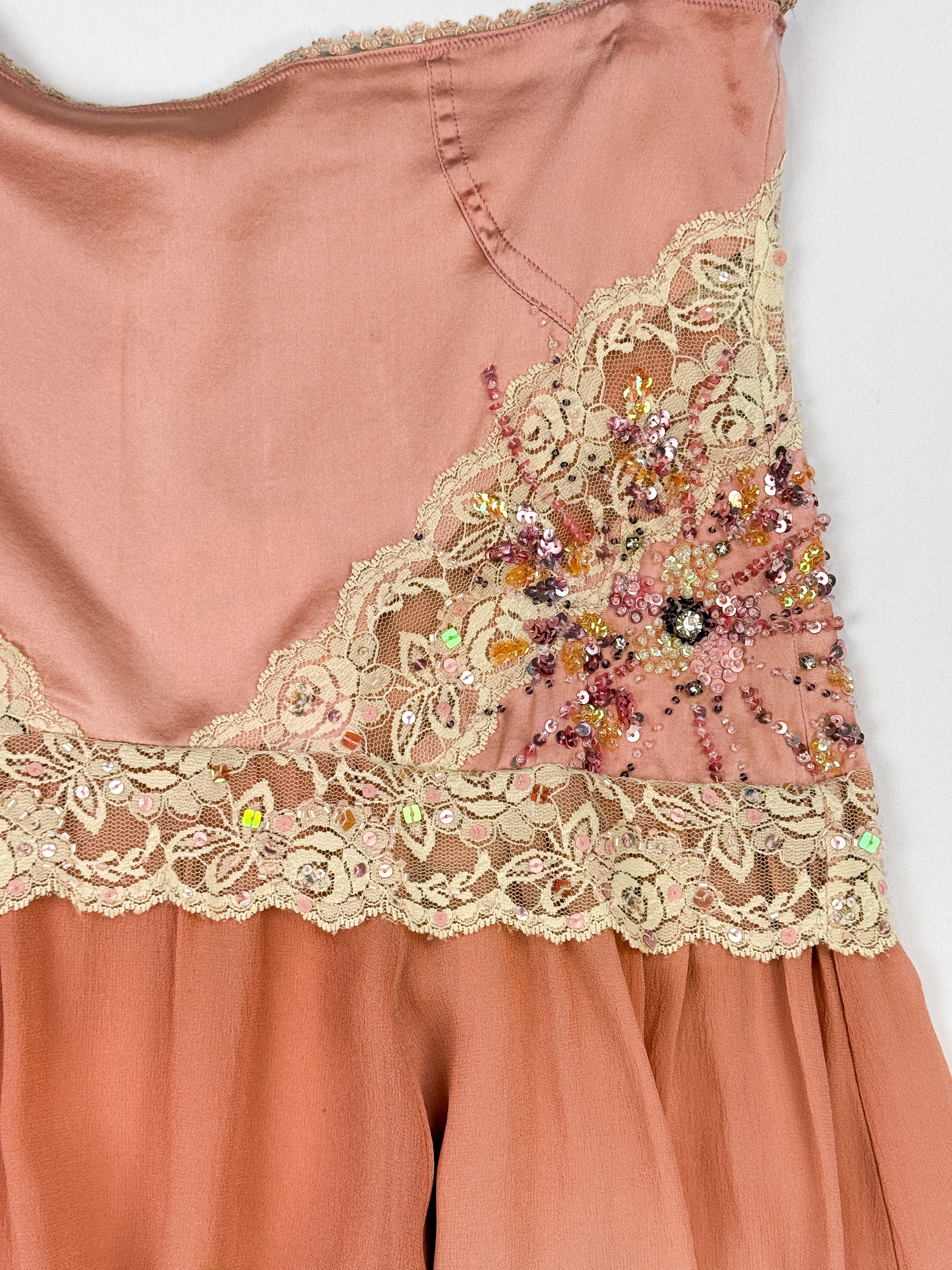 Pinko 2000s Dusty Rose Silk Beaded Handkerchief Midi Skirt - As Is - S/M