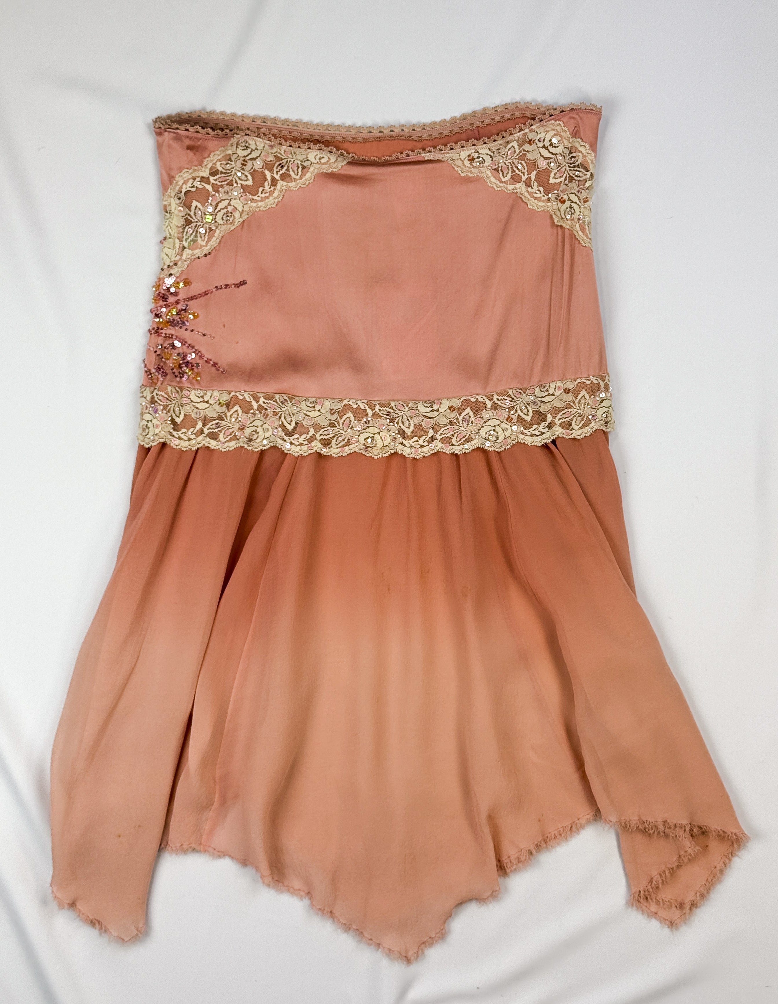 Pinko 2000s Dusty Rose Silk Beaded Handkerchief Midi Skirt - As Is - S/M