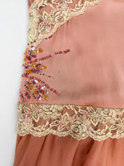 Pinko 2000s Dusty Rose Silk Beaded Handkerchief Midi Skirt - As Is - S/M