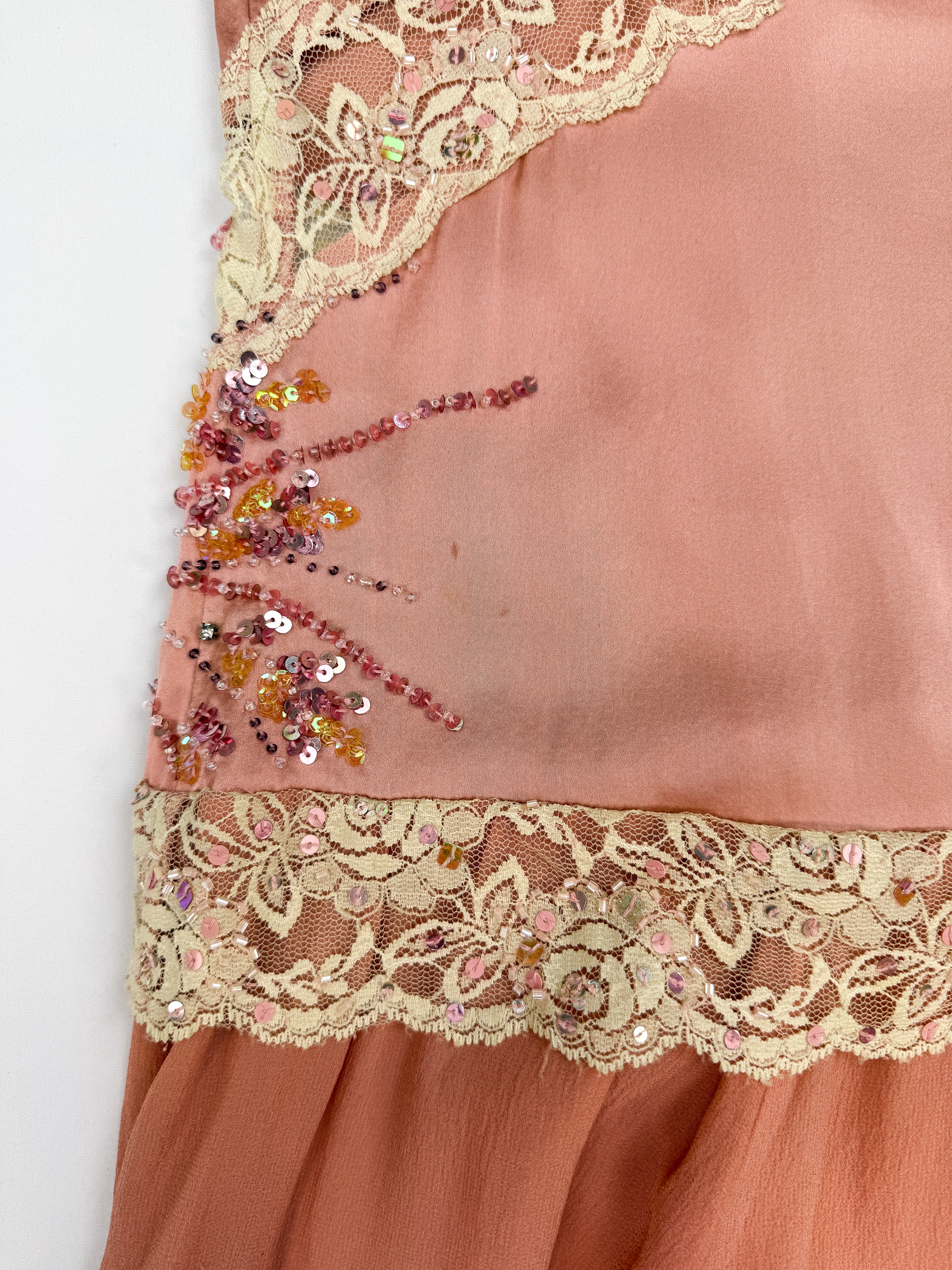 Pinko 2000s Dusty Rose Silk Beaded Handkerchief Midi Skirt - As Is - S/M