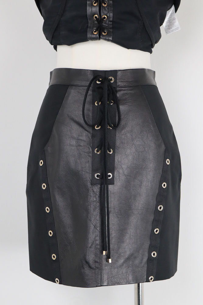Gil Santucci 2000s Black Lamb Leather Lace-Up Two Piece Set – S/M