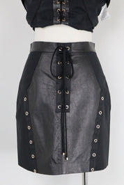 Gil Santucci 2000s Black Lamb Leather Lace-Up Two Piece Set – S/M