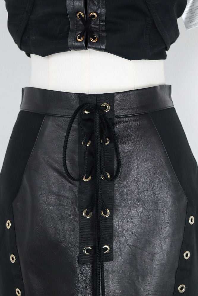 Gil Santucci 2000s Black Lamb Leather Lace-Up Two Piece Set – S/M