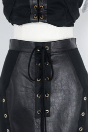 Gil Santucci 2000s Black Lamb Leather Lace-Up Two Piece Set – S/M