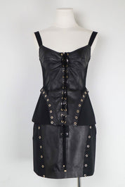 Gil Santucci 2000s Black Lamb Leather Lace-Up Two Piece Set – S/M
