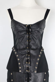 Gil Santucci 2000s Black Lamb Leather Lace-Up Two Piece Set – S/M
