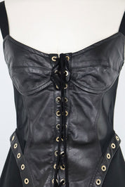 Gil Santucci 2000s Black Lamb Leather Lace-Up Two Piece Set – S/M