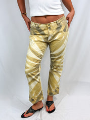 Just Cavalli 2000s Mustard Leaf Print Mid Rise Jeans - W33