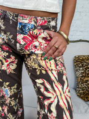 Just Cavalli 2000s Dark Floral Print Straight-Leg Jeans