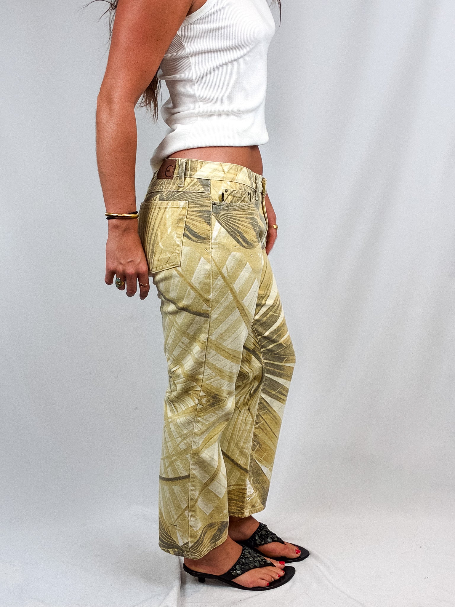 Just Cavalli 2000s Mustard Leaf Print Mid Rise Jeans - W33