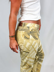 Just Cavalli 2000s Mustard Leaf Print Mid Rise Jeans - W33