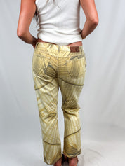 Just Cavalli 2000s Mustard Leaf Print Mid Rise Jeans - W33