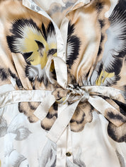 Roberto Cavalli 2000s Painterly Floral Silk Tie-Waist Blouse - S/M