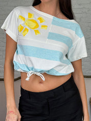 Courrèges 1990s Striped Sun Cropped Tee