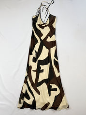 Laltramoda 2000s Abstract Print Silk Halter Maxi Dress - XS/S