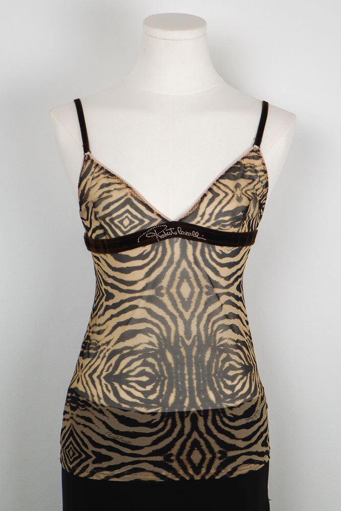 Roberto Cavalli Underwear 2000s Tiger Print Mesh Cami – S/M