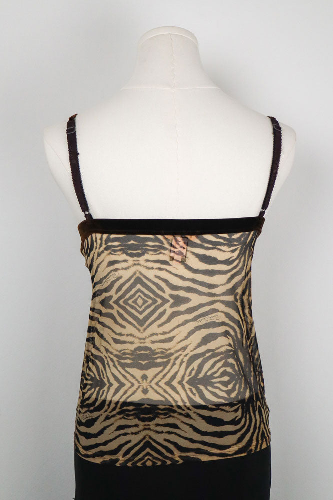Roberto Cavalli Underwear 2000s Tiger Print Mesh Cami – S/M