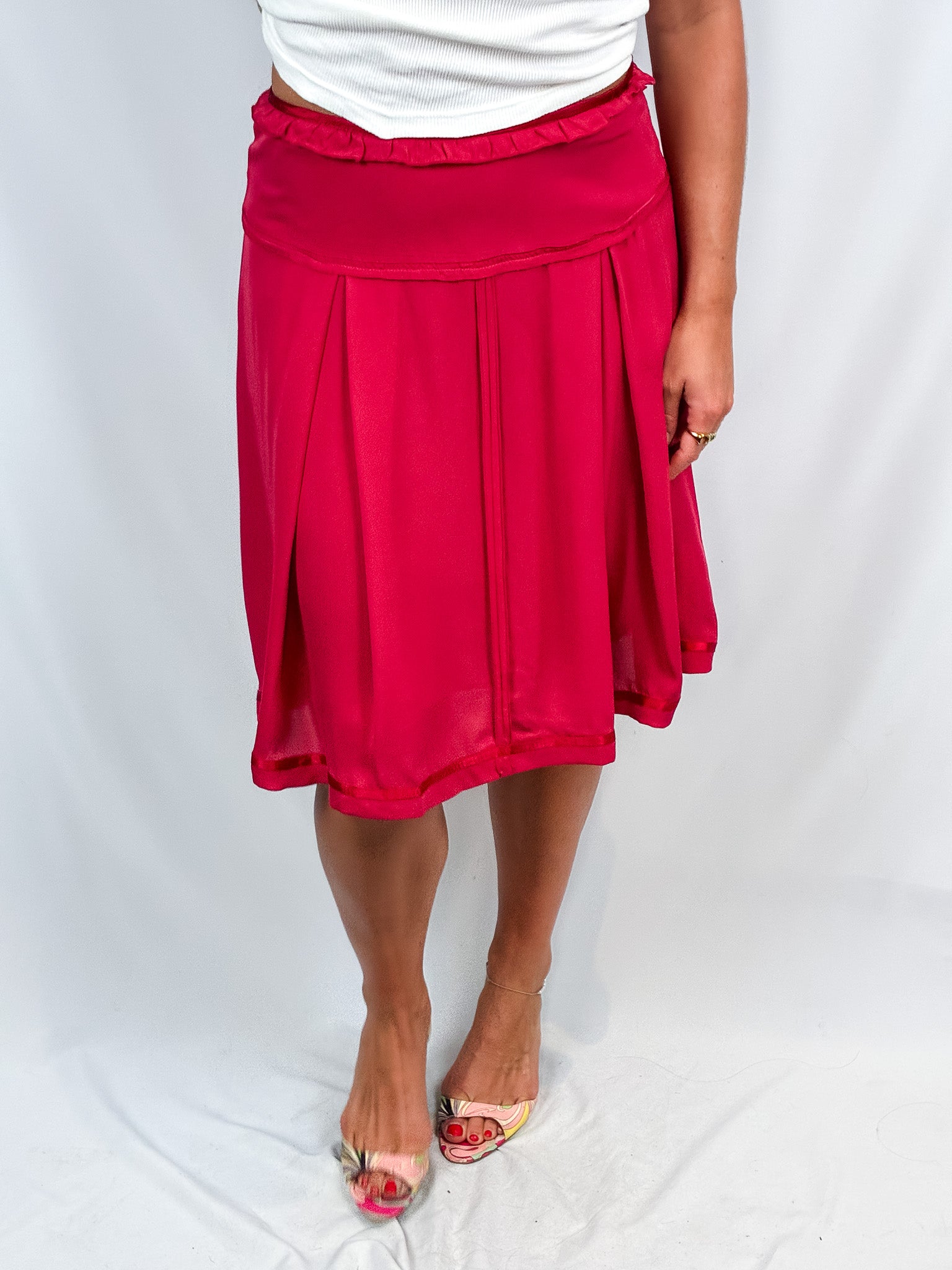 2000s Raspberry Silk Lace-Up Skirt - M