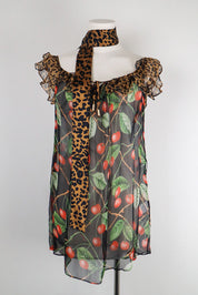 John Galliano F/W 2003 Cherry Leopard Silk Dress – M