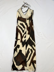 Laltramoda 2000s Abstract Print Silk Halter Maxi Dress - XS/S