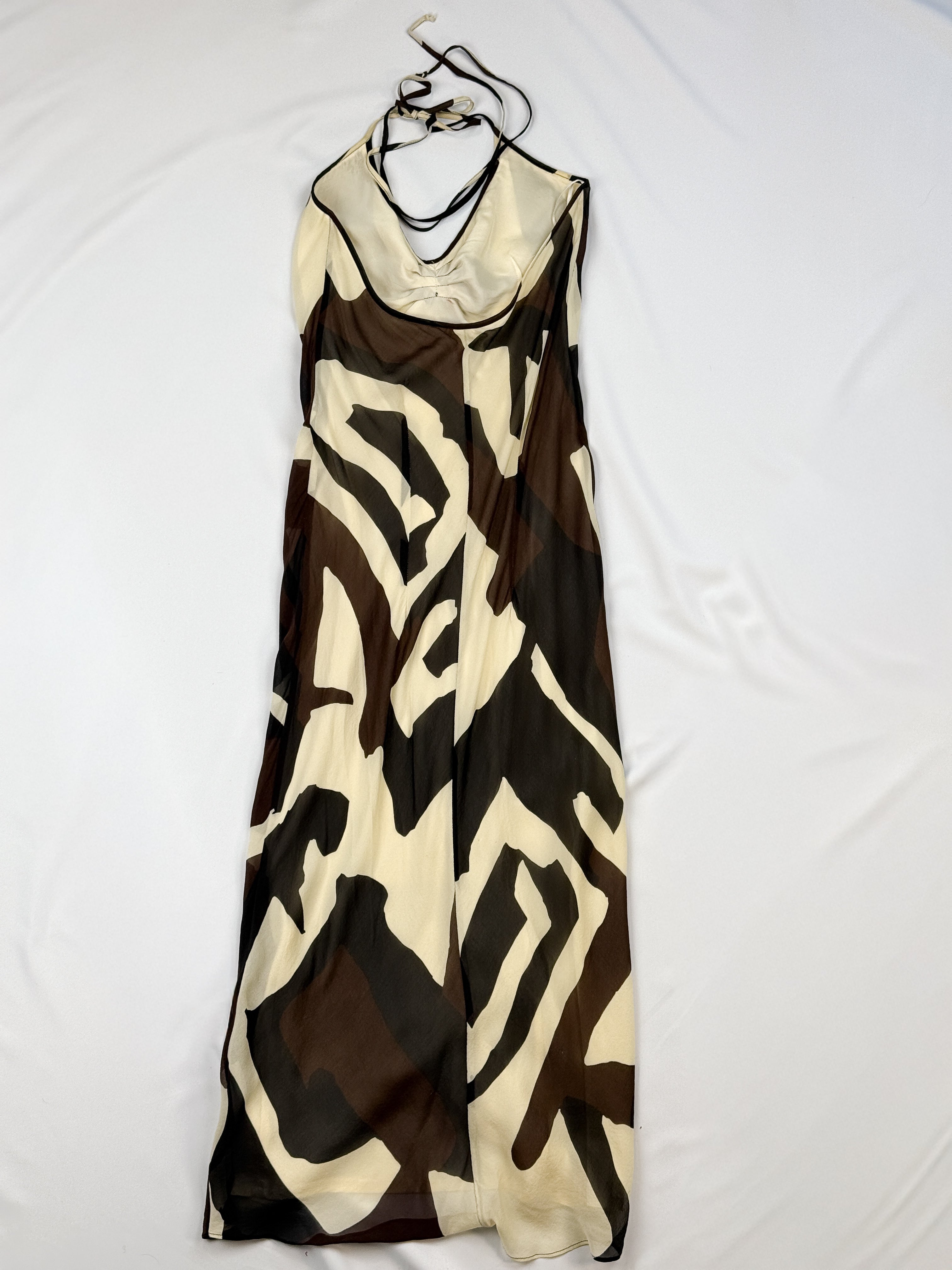 Laltramoda 2000s Abstract Print Silk Halter Maxi Dress - XS/S