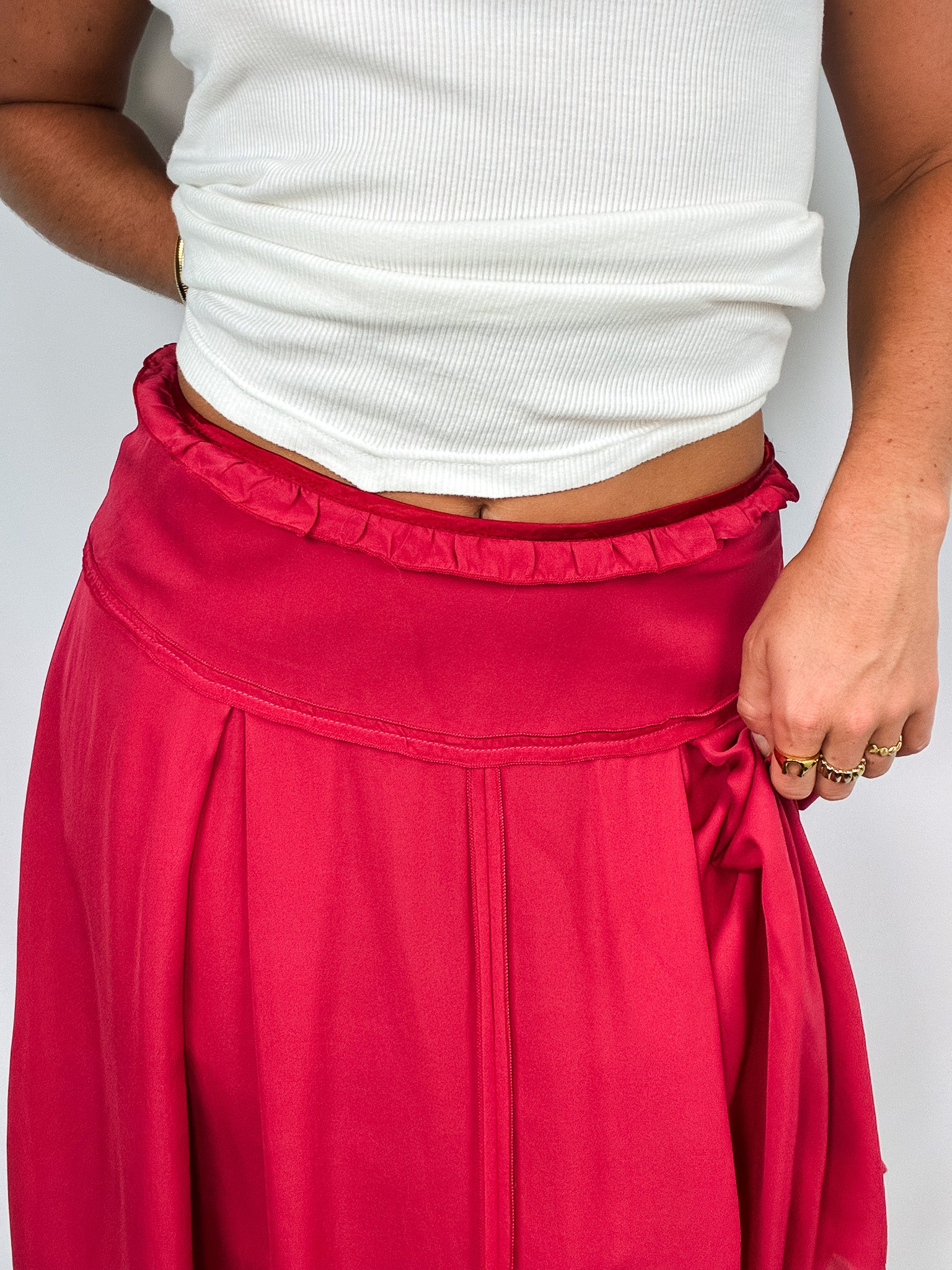 2000s Raspberry Silk Lace-Up Skirt - M