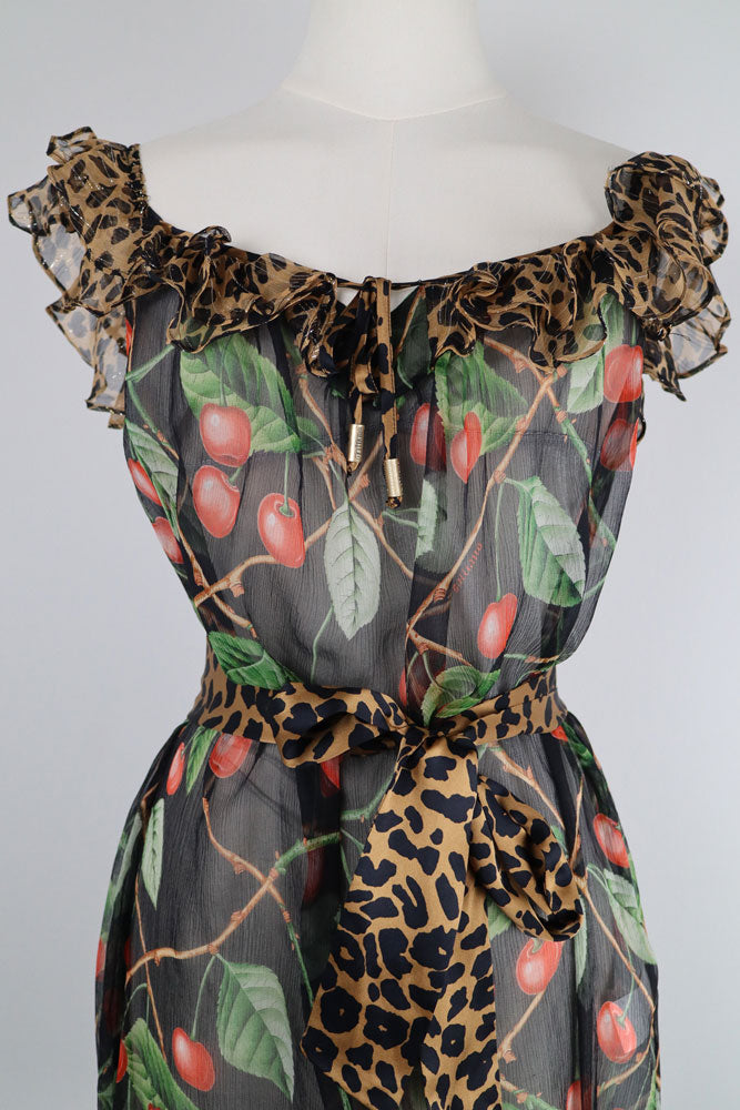 John Galliano F/W 2003 Cherry Leopard Silk Dress – M