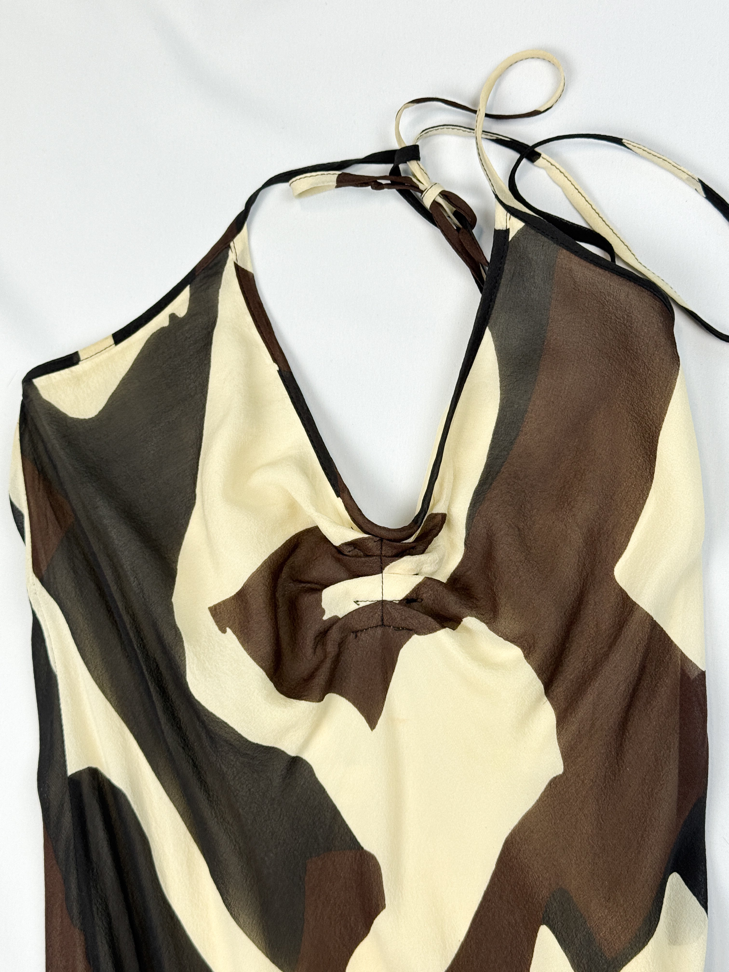 Laltramoda 2000s Abstract Print Silk Halter Maxi Dress - XS/S