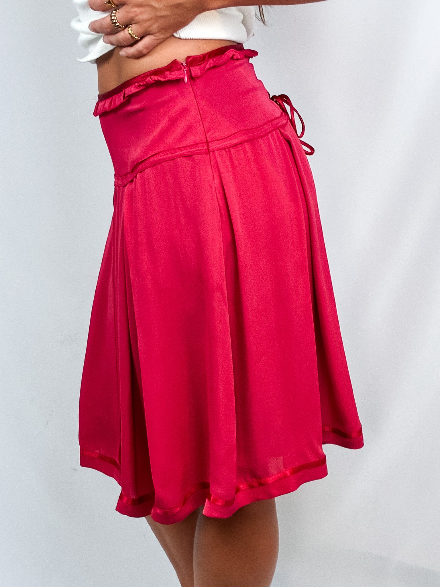 2000s Raspberry Silk Lace-Up Skirt - M