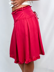 2000s Raspberry Silk Lace-Up Skirt - M