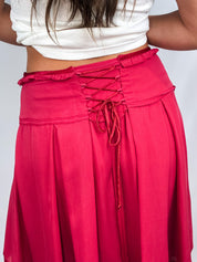 2000s Raspberry Silk Lace-Up Skirt - M
