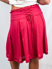 2000s Raspberry Silk Lace-Up Skirt - M