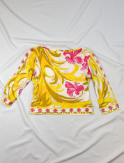 Emilio Pucci 2000s Yellow & Pink Baroque Floral Print Top - XS/S