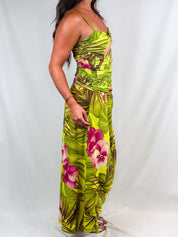 Gai Mattiolo 2000s Tropical Print Ruched Mesh Maxi Dress - M/L