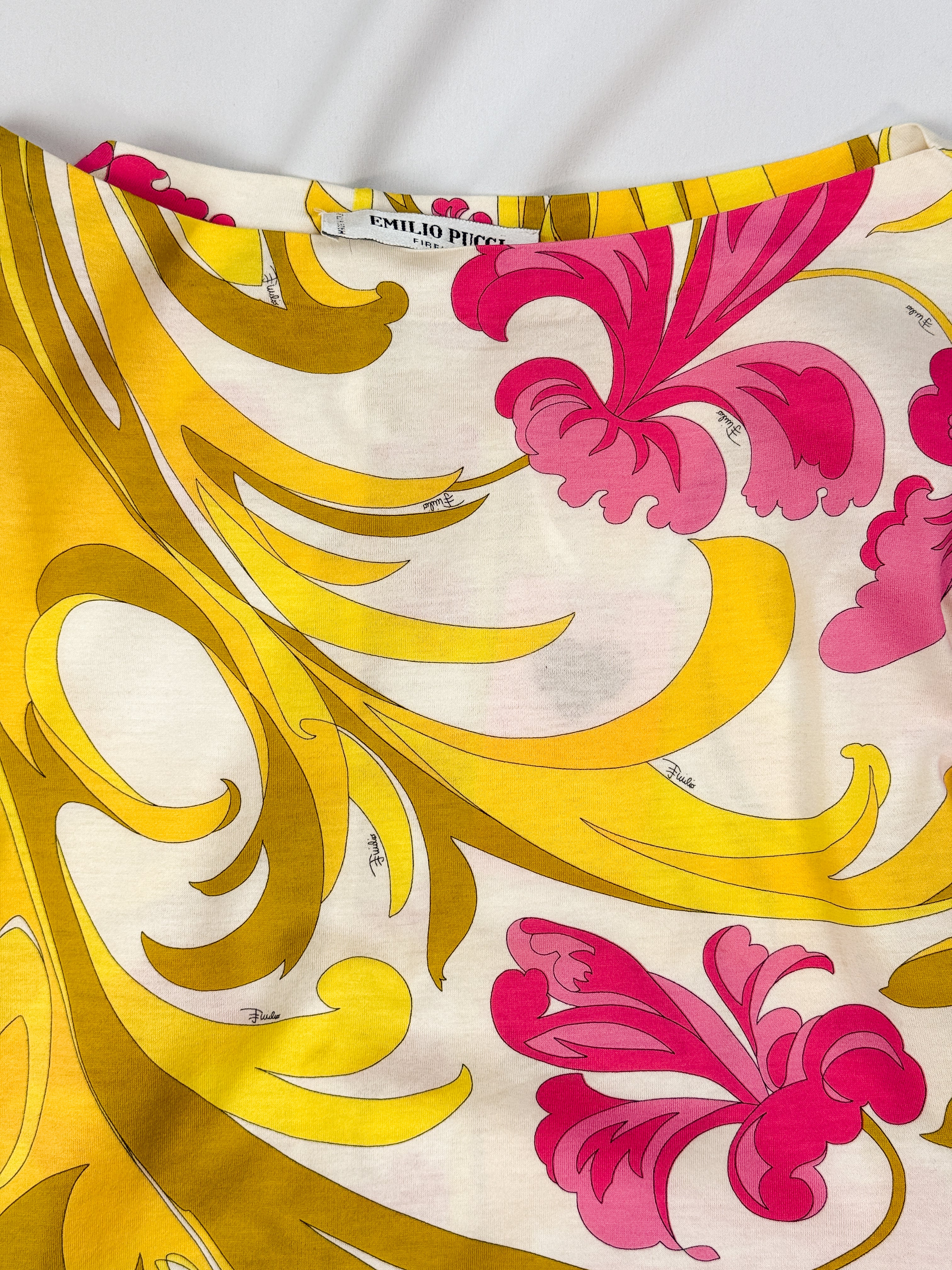 Emilio Pucci 2000s Yellow & Pink Baroque Floral Print Top - XS/S