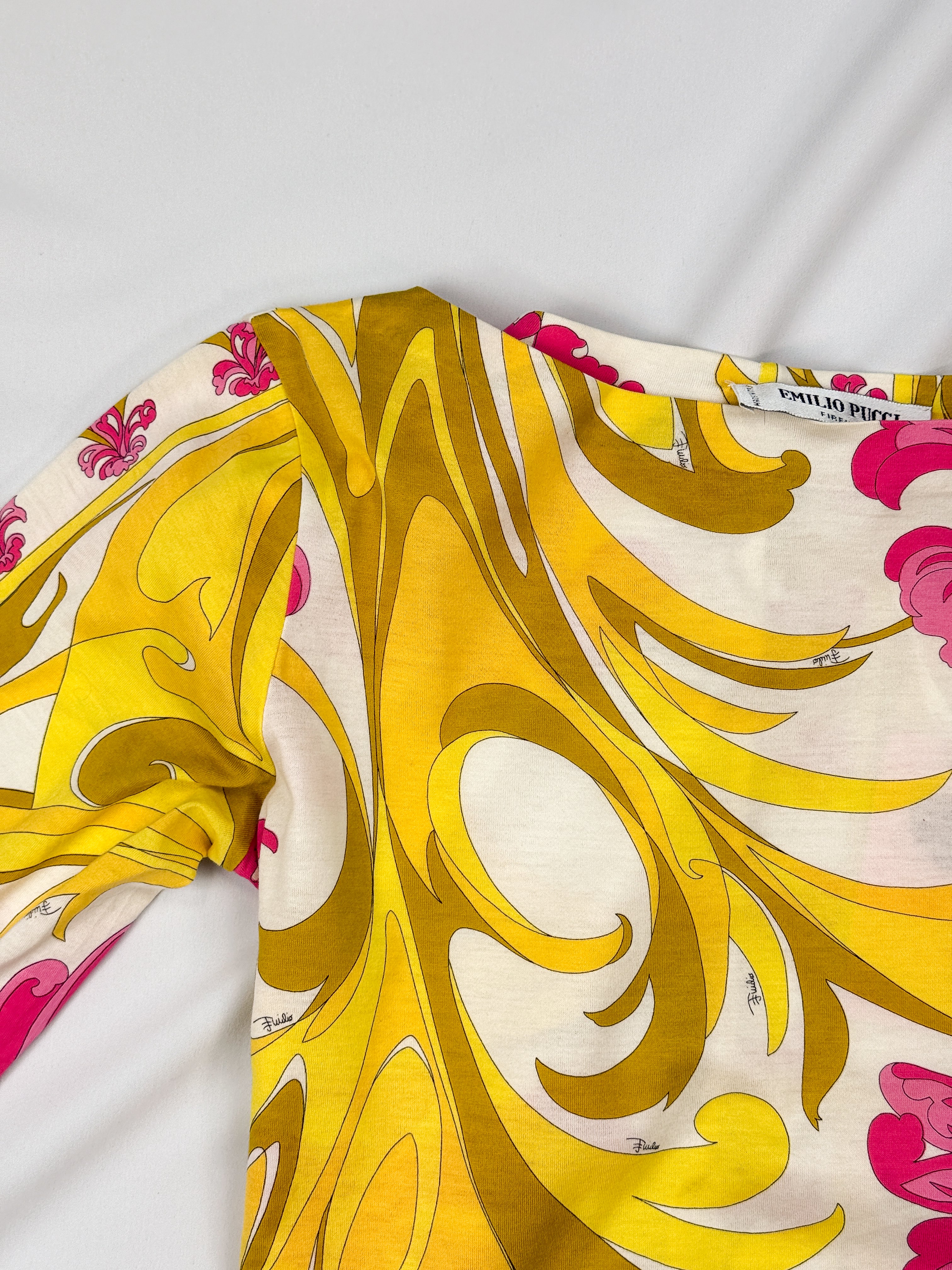 Emilio Pucci 2000s Yellow & Pink Baroque Floral Print Top - XS/S