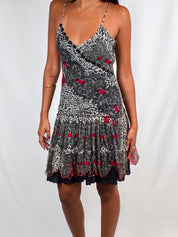 Blumarine 2000s Leopard Print Silk Slip Dress with Beaded Trim - XS