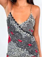 Blumarine 2000s Leopard Print Silk Slip Dress with Beaded Trim - XS