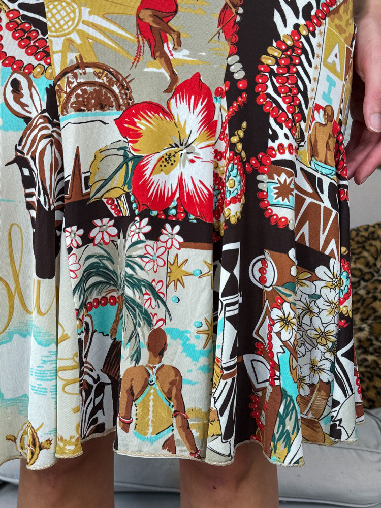 Blumarine 2000s Multicolor Africa Print Sleeveless Dress