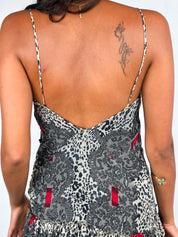 Blumarine 2000s Leopard Print Silk Slip Dress with Beaded Trim - XS