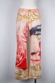 Roberto Cavalli 2001 Eye and Rose Printed Jeans – 30