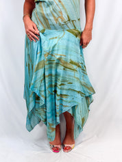 Livio De Simone 2000s Aqua Hand-Painted Drop-Waist Dress - L