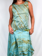 Livio De Simone 2000s Aqua Hand-Painted Drop-Waist Dress - L