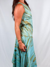 Livio De Simone 2000s Aqua Hand-Painted Drop-Waist Dress - L