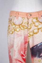 Roberto Cavalli 2001 Eye and Rose Printed Jeans – 30