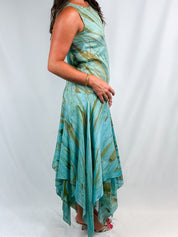 Livio De Simone 2000s Aqua Hand-Painted Drop-Waist Dress - L