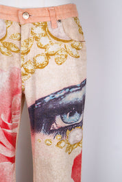 Roberto Cavalli 2001 Eye and Rose Printed Jeans – 30