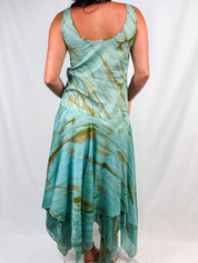 Livio De Simone 2000s Aqua Hand-Painted Drop-Waist Dress - L