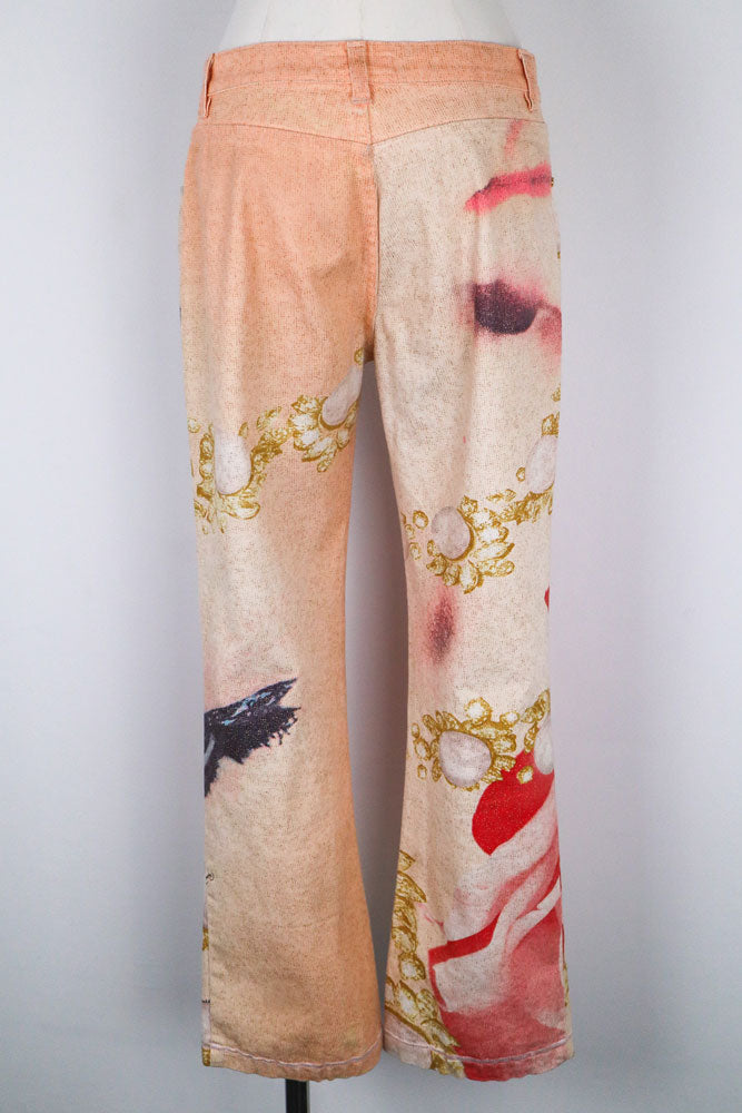 Roberto Cavalli 2001 Eye and Rose Printed Jeans – 30