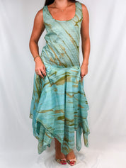 Livio De Simone 2000s Aqua Hand-Painted Drop-Waist Dress - L